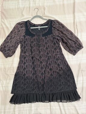 Free People printed sheer double layer dress with crochet details